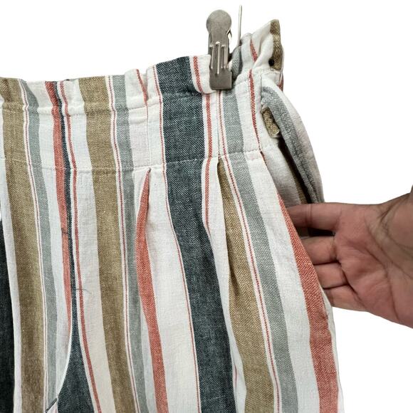 Madewell Huston Pants M Multicolor Stripe Linen Blend Tie Pull On Crop Wide Leg - Picture 6 of 16